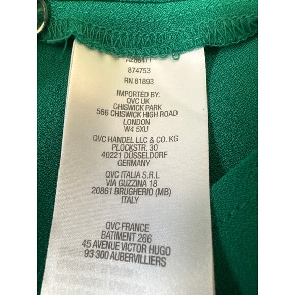 Susan Graver Button Up Shirt Roll Tab Sleeve Green Top Womens Size 14 V Neck - Picture 6 of 7